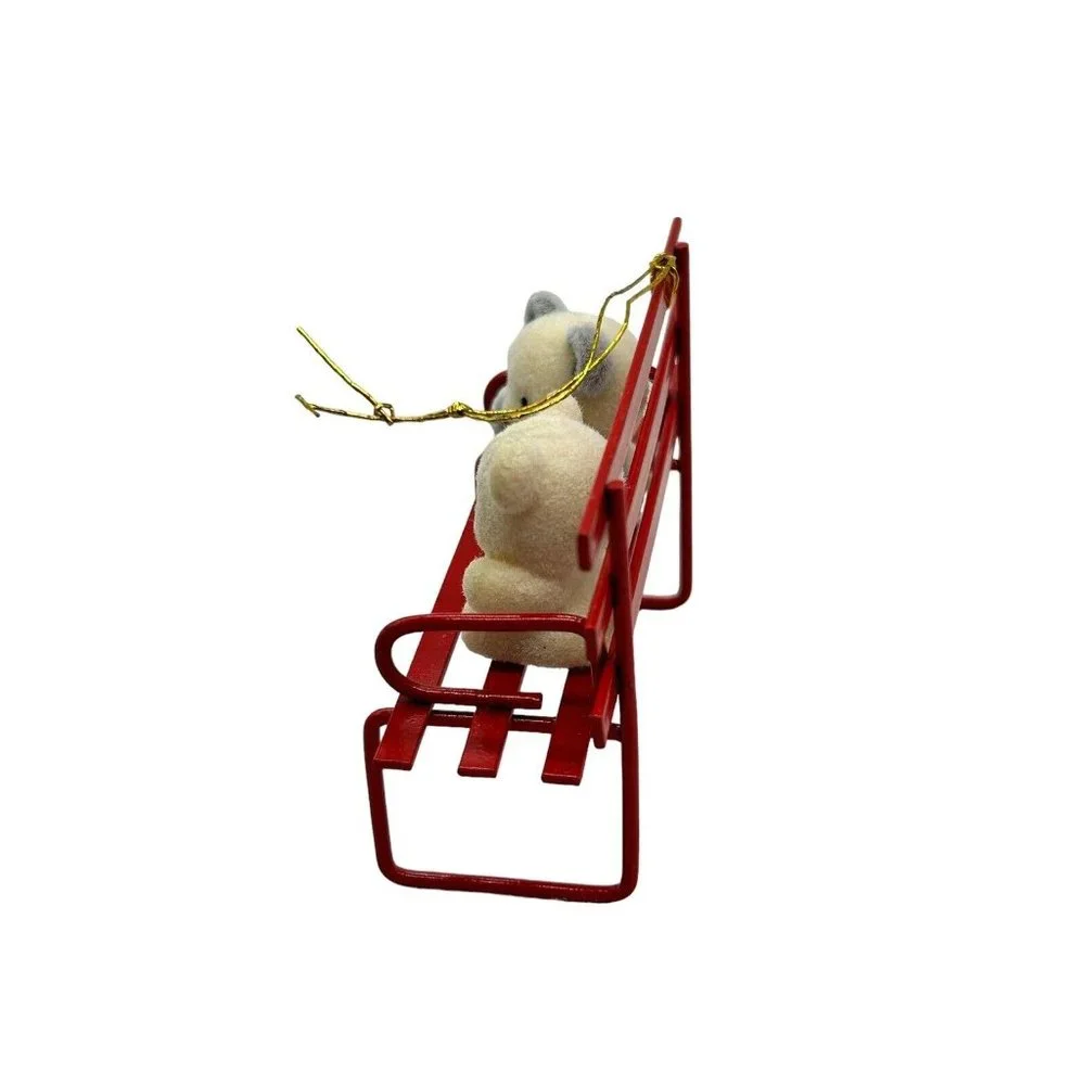 Vintage Avon Teddy Bear Metal Ornament Teddies On A‎ Red Bench